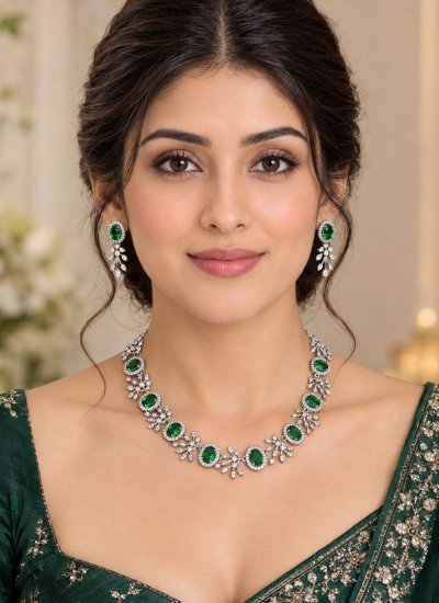 Green Stone Work Festival Necklace Set