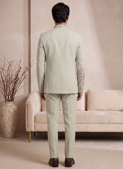 
                            Green Thread Work Satin Jodhpuri Suit