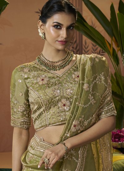 
                            Green Tissue Ceremonial Classic Saree