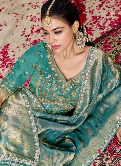 
                            Green Tissue Wedding Saree