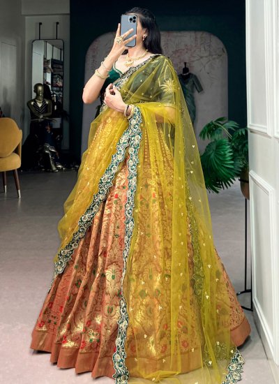 
                            Green Woven Ceremonial Designer Lehenga Choli