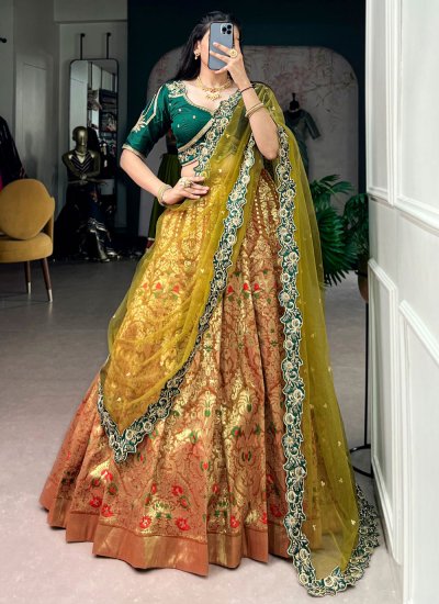 Green Woven Ceremonial Designer Lehenga Choli