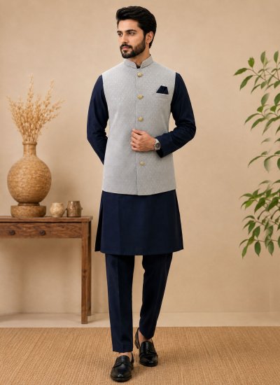 Grey and Navy Blue Sangeet Kurta Payjama With Jacket
