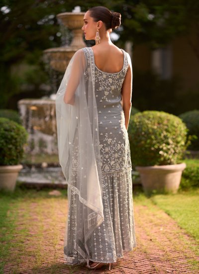 
                            Grey Chinon Festival Palazzo Salwar Kameez
