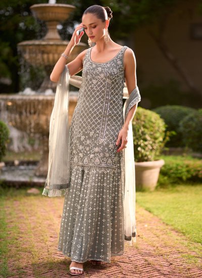 Grey Chinon Festival Palazzo Salwar Kameez