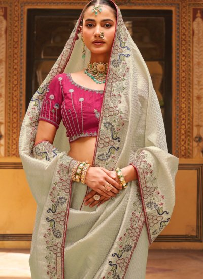 
                            Grey Embroidered Festival Classic Saree
