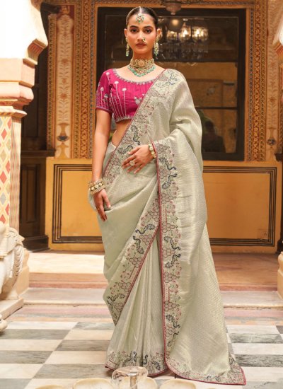 Grey Embroidered Festival Classic Saree