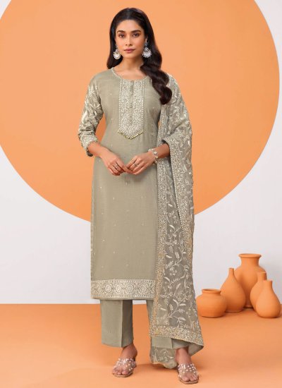 Grey Embroidered Party Salwar Suit
