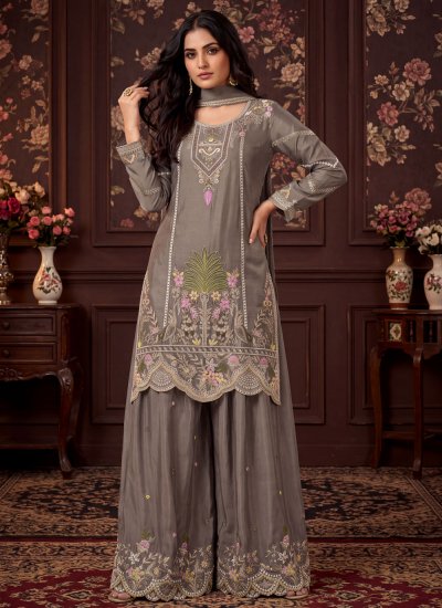 Grey Festival Palazzo Salwar Kameez