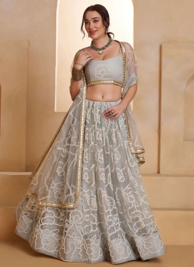 Grey Net Thread Work Designer Lehenga Choli