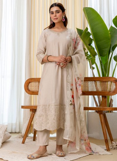Grey Silk Blend Party Salwar Kameez