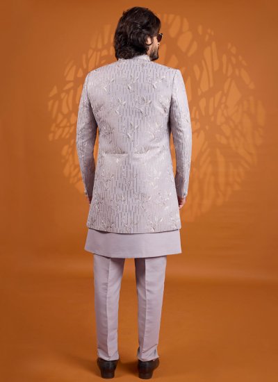 
                            Grey Thread Work Ceremonial Indo Western