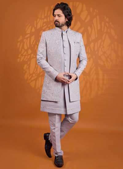 Grey Thread Work Ceremonial Indo Western