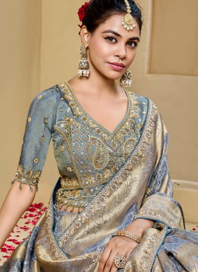 
                            Grey Tissue Classic Saree