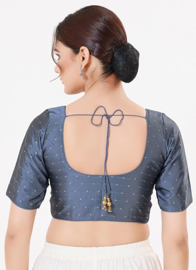 
                            Grey Zari Tafeta Silk Blouse