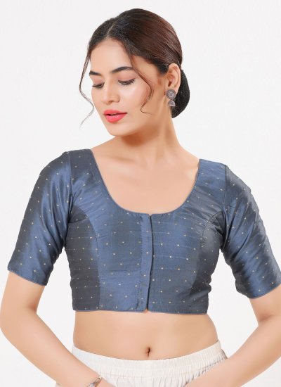 Grey Zari Tafeta Silk Blouse