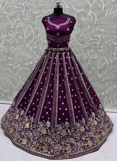 
                            Gripping Silk Sequins Purple Designer Lehenga Choli