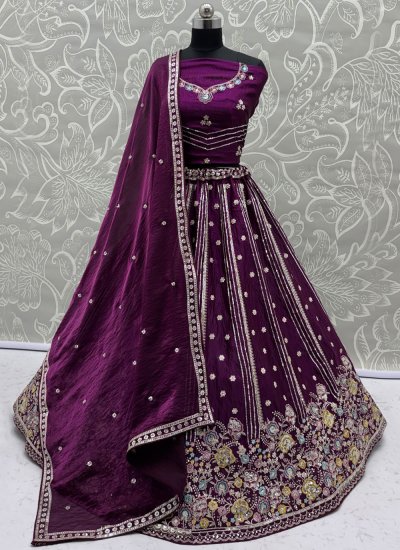 Gripping Silk Sequins Purple Designer Lehenga Choli