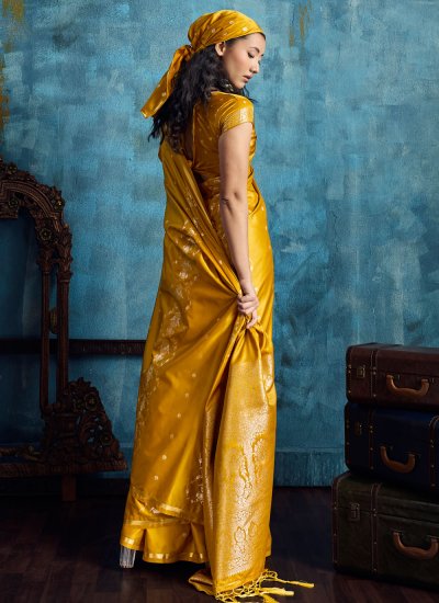 
                            Handloom silk Mustard Weaving Saree