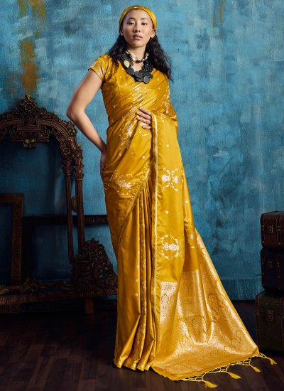 Handloom silk Mustard Weaving Saree