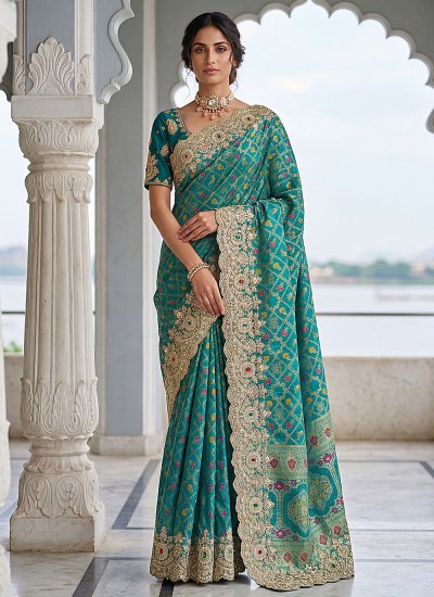 Haute Banarasi Silk Green Thread Work Trendy Saree