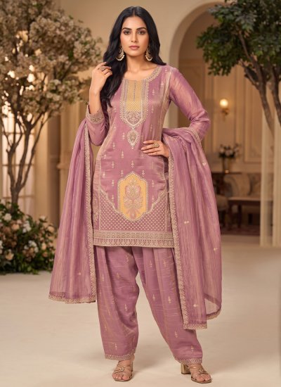 Heavenly Silk Pink Beads Readymade Salwar Kameez
