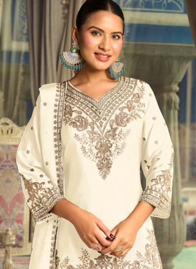 
                            Hypnotic Chinon Off White Embroidered Salwar Kameez