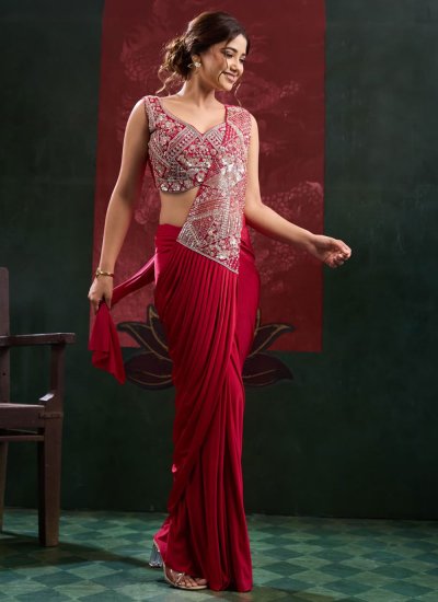 Hypnotizing Embroidered Imported Maroon Classic Saree