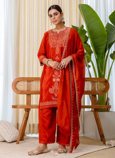 Hypnotizing Silk Blend Rust Salwar Kameez