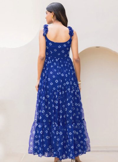 
                            Imperial Blue Digital Print Designer Gown