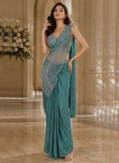 Imported Beads Sea Green Trendy Saree