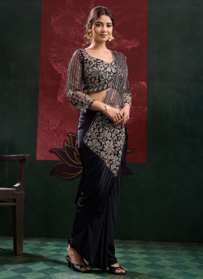 Imported Beads Trendy Saree in Black Colour