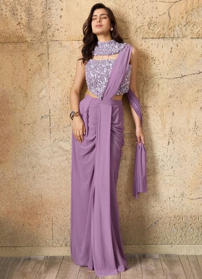 Imported Embroidered Contemporary Saree in Lavender