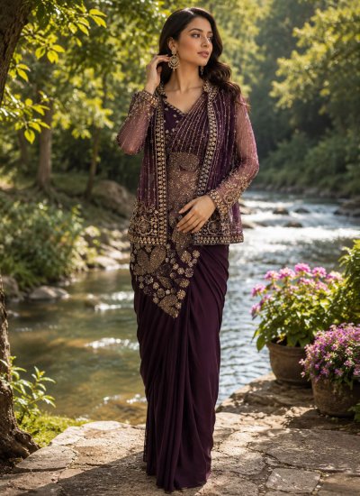 Imported Wine Beads Classic Saree