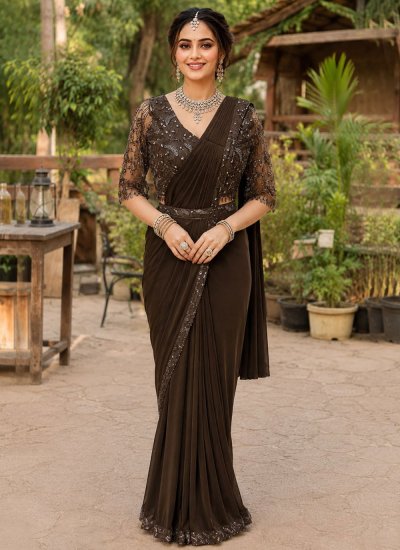Imposing Lycra Brown Contemporary Saree