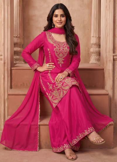 
                            Incredible Beads Pink Chinon Readymade Salwar Kameez