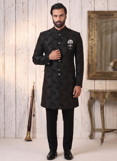 Indo Western Buttons Terry Rayon in Black Colour