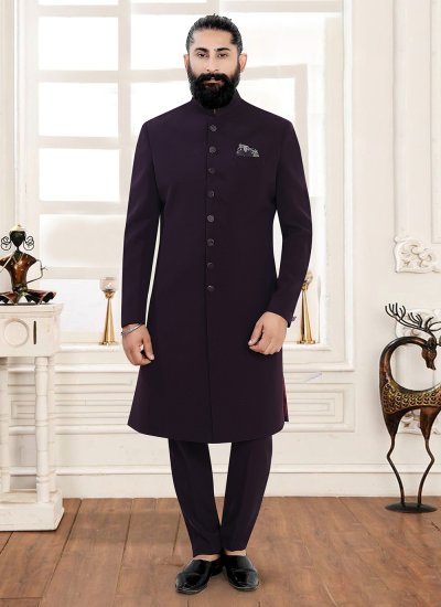 Indo Western Buttons Terry Rayon in Wine Colour