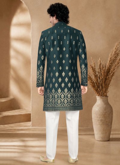 
                            Indo Western Embroidered Velvet in Green Colour