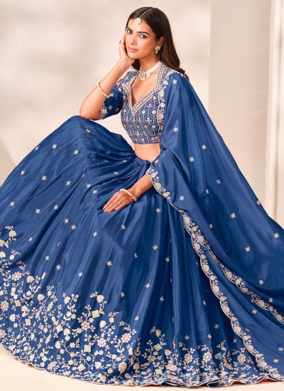 
                            Integral Chinon Blue Thread Work Lehenga Choli