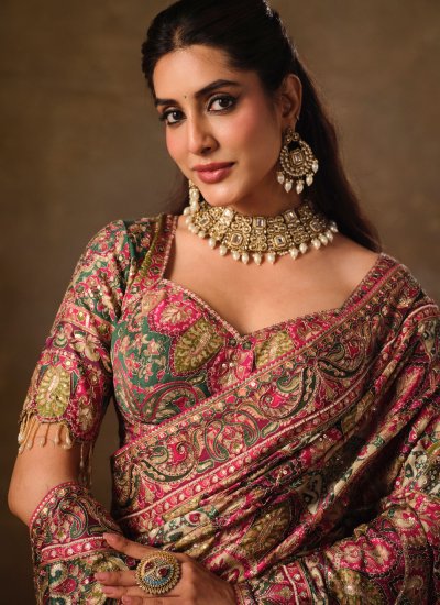 
                            Integral Faux Crepe Multi Colour Aari Contemporary Saree