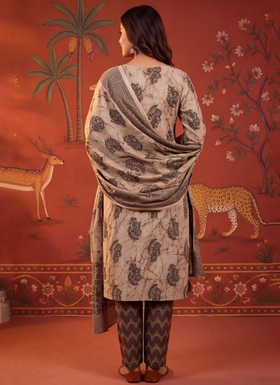 
                            Intricate Beige Printed Cotton Trendy Salwar Kameez