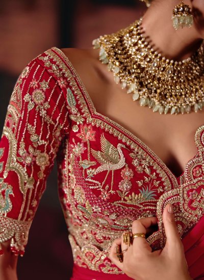 
                            Intricate Thread Work Red Readymade Lehenga Choli