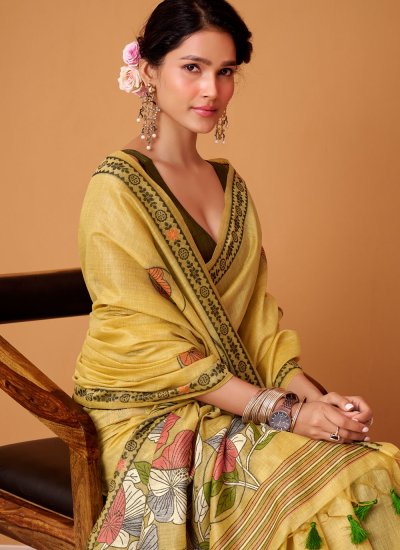 
                            Intrinsic Yellow Digital Print Cotton Saree