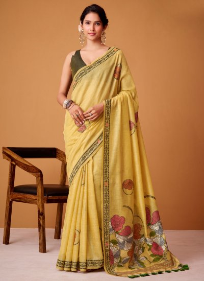 Intrinsic Yellow Digital Print Cotton Saree