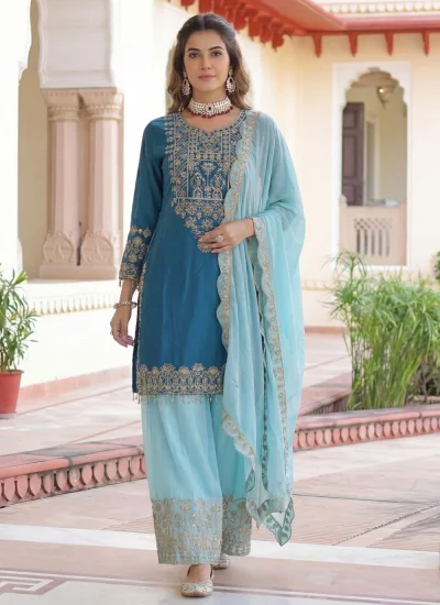 Invaluable Aqua Blue Festival Salwar Kameez
