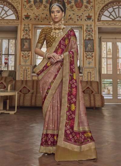 Invigorating Weaving Pink Silk Saree