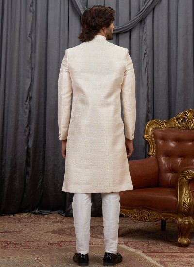 
                            Jacquard Beige Fancy Indo Western Sherwani