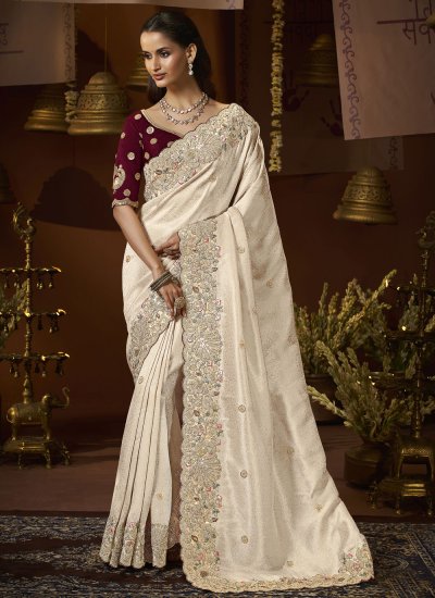 Jacquard Cream Trendy Saree
