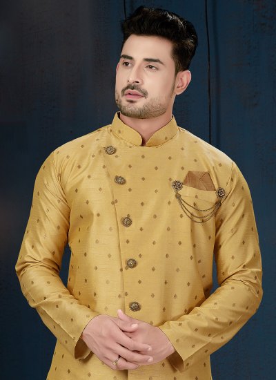 
                            Jacquard Mustard Indo Western